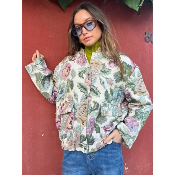 flare Jackets & Blazers - Floral Tapestry Jacket Women's Vintage Oversized Bomber Coat Size M